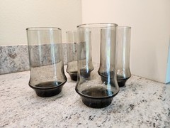 Set Of 4 Vintage Libbey Smoke Gray/Black Impromptu 16oz Drinking Glasses