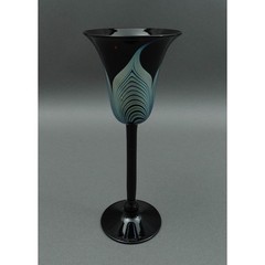 Steven Correia Hand Blown Cobalt Blue Pulled Feather Art Glass Goblet
