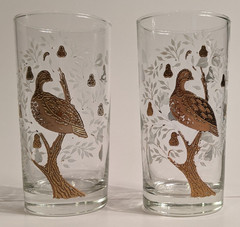 Set/2 Vintage LIBBEY Highball Glasses Tumblers Gold Leaf Partridge & Pear Tree