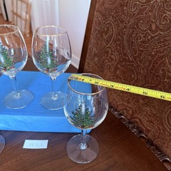 Set of 4 Cuthbertson Christmas Tree 10 Oz Glassware Wine Goblet Gold Rim #1
