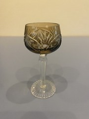 BEAUTIFUL VTG Brown Cut To Clear Wine Glass W/StarsPattern 4.75″H
