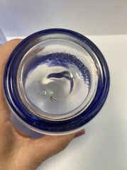 2 Mexican Hand Blown Cobalt Blue Rim Glass Tumbler Rough Pontil Bubble Low Ball