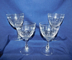 H6 – Fostoria Glass Co. USA Kimberly Water Goblets – 4 Cut 855 Stem 6071