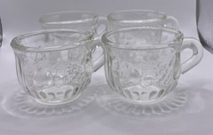 Vintage Clear Cut Glass Punch Cups Set of 4 Holiday Eggnog Beverage Mugs
