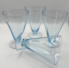 Vintage Translucent Blue Paneled Glasses Footed Fruits Desserts Cordials Spirits
