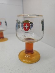 3 Vintage Roemer Romer Wine Glasses From Switzerland Amber Pedestal Gold Rim