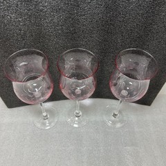 3 LENOX Heather Pink Tulip Wine Glass Blown Glass Clear Stem 8-7/8” Vintage