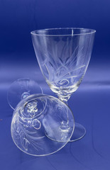 Fostoria Stemmed Etched Spray Cut 6055 Water Goblets – 6 1/8″ – Set of 2