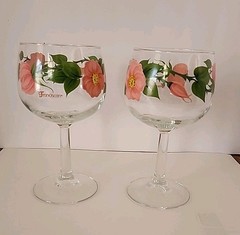 Vtg Franciscan Desert Rose 6.5″ Stemmed Wine Glass 12 oz Glassware, Pink & Green