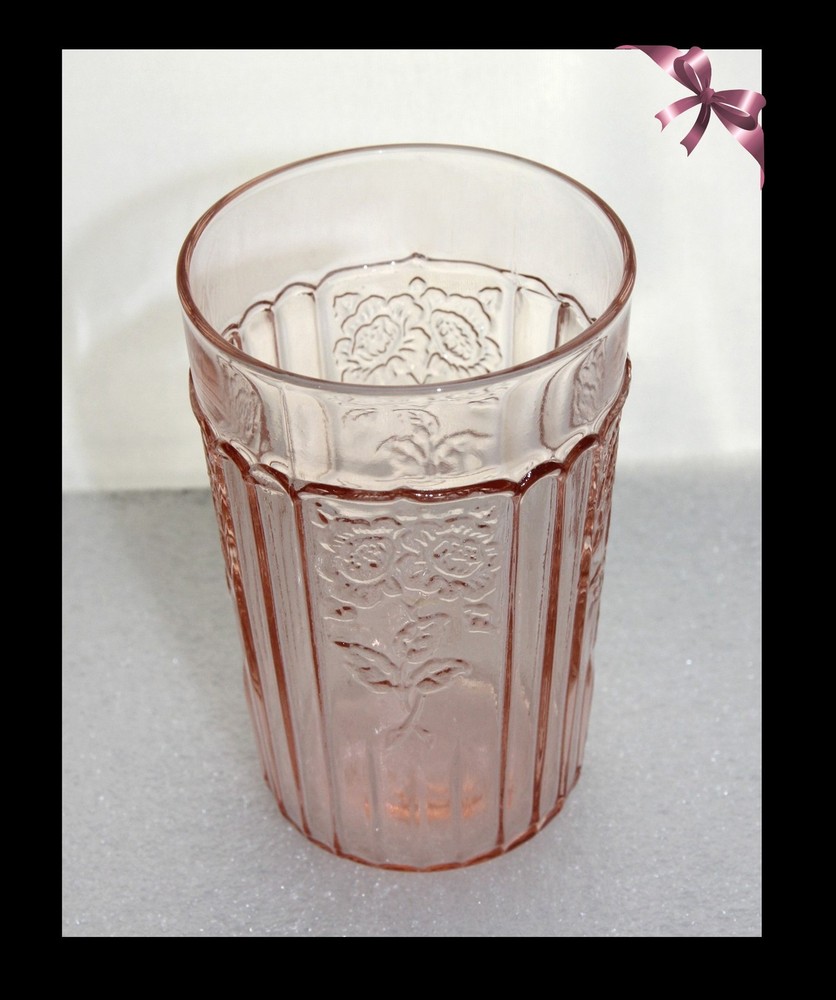 Rare 1930’s Anchor Hocking Pink Mayfair Open Rose Juice Tumbler Glass Depression