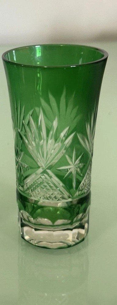 1 AJKA JADE CREEN CUT TO CLEAR CRYSTAL JUICE OR WATER GLASS