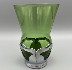2 Farber Brothers Chrome Craft Forrest Green Glass 10oz Tumblers