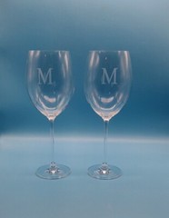 Lenox TUSCANY Large 10 3/4″ Tall Merlot Wine Glasses Monogram M ~ Set of 2