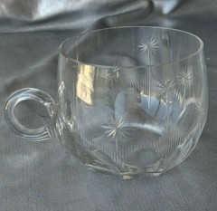 ATOMIC AGE ETCHED STARBURSTS CLEAR GLASS PUNCH CUP.