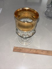 Indiana Glass Kings Crown Gold Rimmed Flashing Thumbprint Goblet 5 3/4″ J1