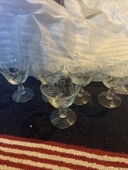 Set Of 5 Glasses Decorated With Floral Etchings