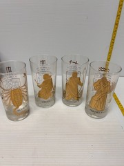 12-Piece Set Zodiac Glass Tumbler Mid Century Gold Astrology MCM Glass Full Set
