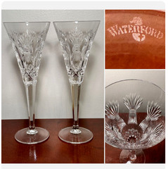 Set of 2 WATERFORD CRYSTAL Millennium Prosperity Wheat Champagne Toasting Flutes