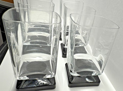 6 Vintage Cristal D’Arques Square Clear & Black Square Base Glasses France