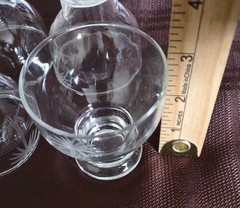 Four 3″ Etched Palm Tree & Sail Boat Hollow Stem Crystal Whiskey 4 oz. Glasses