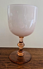 Vtg Carlo Moretti Murano Wine Goblet Blush Pink White Cased Glass 6″ Tall