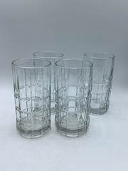 VINTAGE ANCHOR HOCKING TARTAN PLAID CLEAR GLASS TUMBLERS – SET OF 4 Heavy