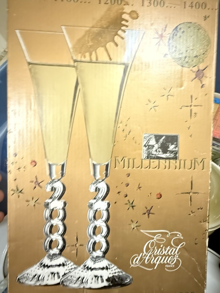 Vintage Cristal d’Arques France Millennium Champagne Flutes year 2000