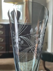 4 Lenox Crystal Etchings Smoky Green Water Or Ice Tea Glasses – Very Pretty!