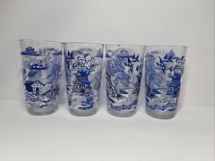 Vintage Johnson Brothers Blue Willow Ware Highball Glasses, Set of 4 Excellent