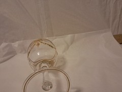 Bohemian Josephinenhutte Raised Gold Bow Beaded Floral Swag Glass Water Goblet A