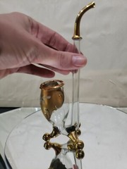 Rare Cordial Glass Smoking Pipe form straw 6″ Venetian Murano gold enamel floral