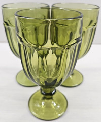 3) Libbey Gibraltar Olive Iced Tea Glasses Set Duratuff Panel Drink Stemware Lot