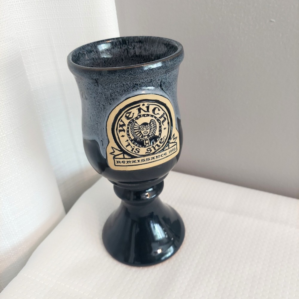 Wench Tis She Stoneware Goblet Pedestal Renaissance Drip Glaze Cup Mug 1998