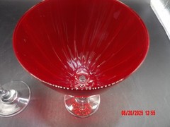 Ruby Red W/Clear Stem Water or Wine Goblet Golf Ball Style Stem w/Whirl Pattern