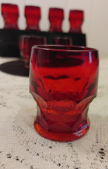 Ruby Red Glass Georgian Whiskey Glasses Shot Glasses 2 5/8″ Tall Set of 7