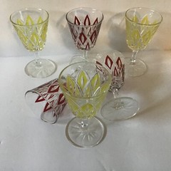 6 VMC Reims France Diamond Pattern Crystal Cordial Aperitif Glasses