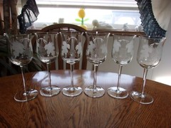 Wine Etched Romania Floral Blown Smooth Stem – Set of 6 Glasses