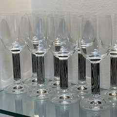 Colonna Graphic By Thomas 7 Water /Wine Goblets Black Striking Striped Stems