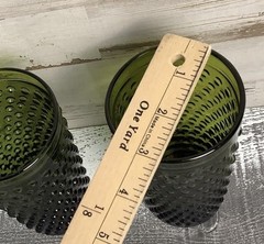 Pier 1 Emerald Green Hobnail Mouth Blown Drinking Glasses Set Of 2