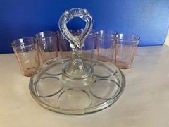Vintage Glass Holder With Glasses Pink Depression Anchor Hocking