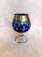 Vintage Arte Italica S L Line Italy Blue Brandy Snifter Glass 24K Gold Highlight