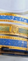 Vintage MCM Modern Culver Empress Blue Green Gold Old Fashioned Glasses Pair