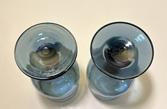(Set of 2) Retro Libbey Smoky Blue Wine Glasses with White Dogwood Blossoms VTG