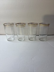 Vintage 10oz Libby “Gold Glit Band” Set Of 4 Tumblers