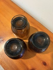 3 HTF PFALTZGRAFF BROWN RIBBED TUMBLERS CASTLE MARK WATER ICE TEA FOOTED GLASS