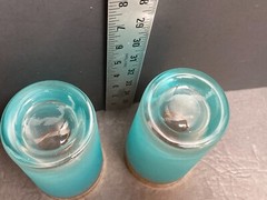 2 Vintage Blue Frosted Glass Gold Rim Drinking Glasses MCM Highball Aqua