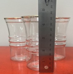 Anchor Hocking 5 Ounce Juice Flat Tumbler Ring Design w/ Gold Bands Set of 4
