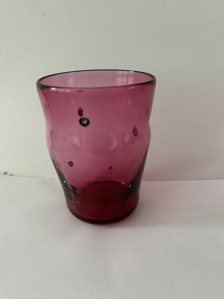 Hand blown Red Glass w/ Ghoulish Faces in The Glass. Unique OOAK.