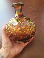 Nice Purple Northwood Carnival Glass Grape & Cable Cologne Bottle w Stopper