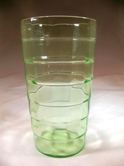 HOCKING GLASS CO. BLOCK OPTIC GREEN 12-OUNCE 4-7/8″ TALL FLAT BASE TUMBLER!